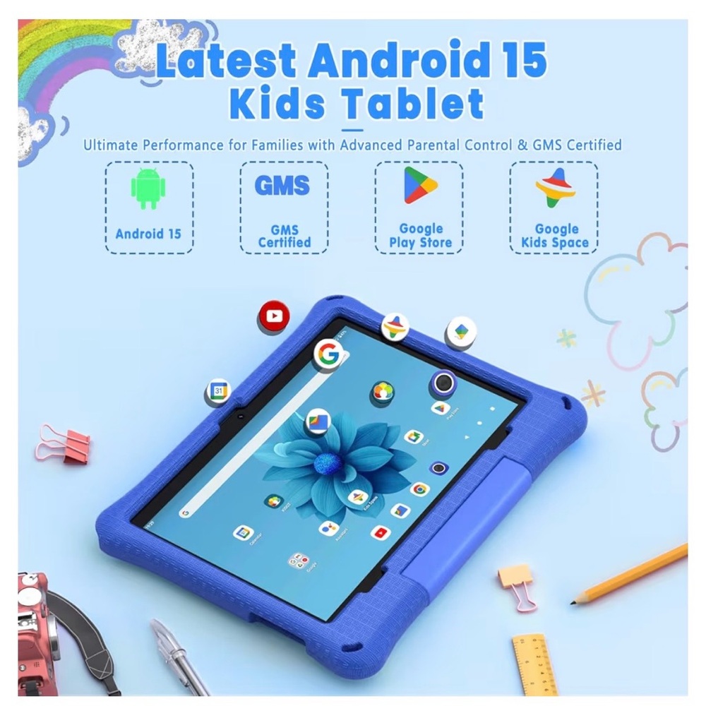 Blue Tablet with Protective Case-Tablet, 10.1 Inch Android 15 Tablet - Picture 2 of 13
